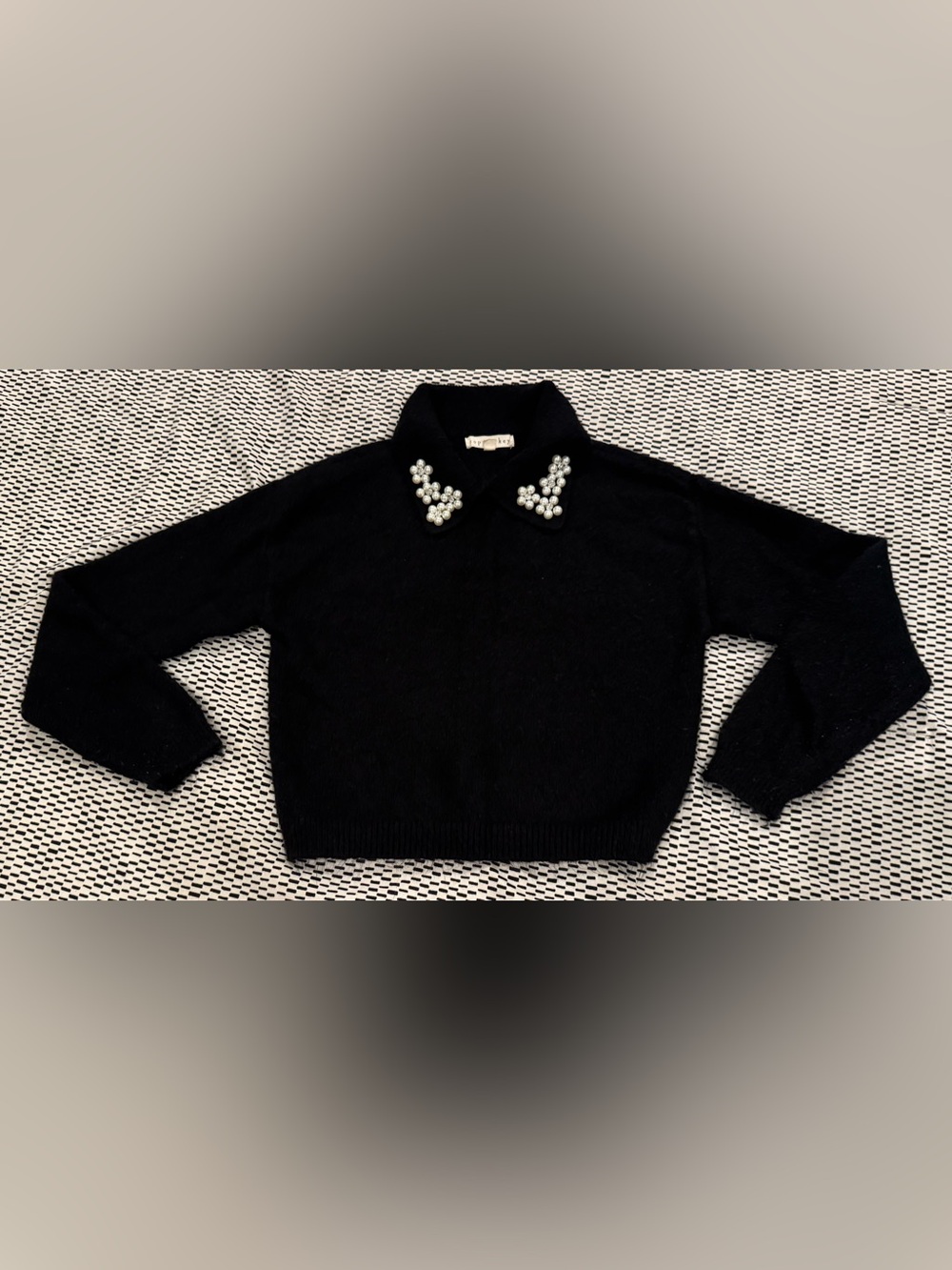 Copper Key Black Pearl-Embellished Girls Long Sleeve Top (S)